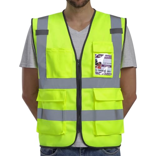 Dib Safety Reflective Vest ANSI Class 2, High Visibility Vest with Pockets and Zipper, Hi Vis Yellow XL