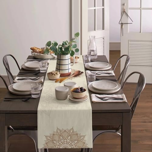 Chemin de table en lin bohème chic et luxueux pour décoration raffinée - 4