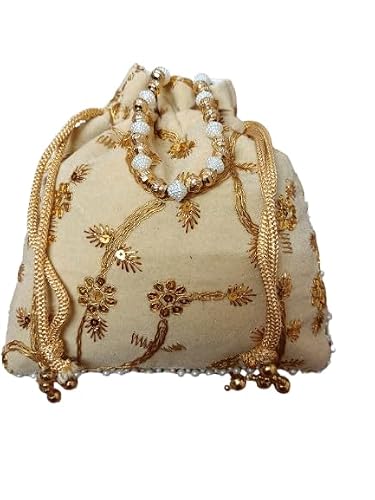 Decorative Potli Bags with Golden Embroidery, Set of 3, Maroon, Beige, Orange 2 41j9clOMEBL. SL500