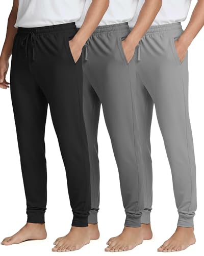 Image of Real Essentials 3 Pack: Men's Soft Lounge Sleep Joggers - Pajama Pants Drawstring & Pockets (Available in Big & Tall)