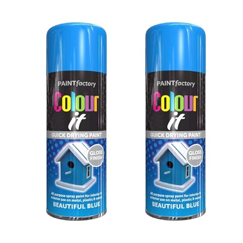 DIOXSTAR Blue Spray Paint, 250ml (2 PCS), Gloss Finish, Quick Drying, All Purpose for Metal, Wood, Plastic, Interior & Exterior Use