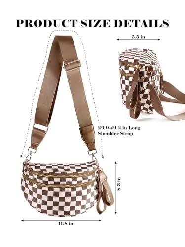 Image of Black and White Checkered Crossbody Bag Bum Bag for Women,Spacious Checkered Purse Fanny Packs Belt Bag