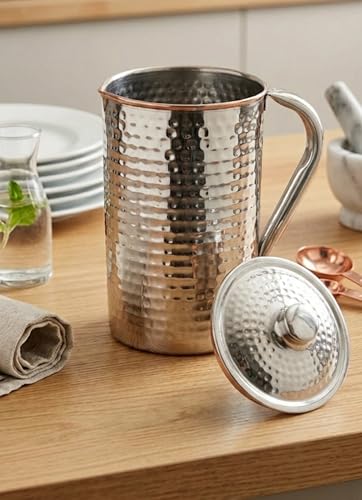 Pichet en cuivre martelé récipient eau fait main acier inoxydable 1500ml