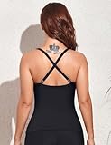 Hilor Black Bathing Suits Top for Women Twist Underwire Tankini Top Swimwear V Neck Tummy Control Swimsuit 12