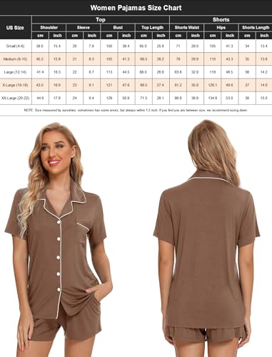 Image of Pjmlifecoco Women's Modal Pajama Set Short Sleeve Button Down Two Piece Soft Sleepwear with Shorts Loungewear S-XXL