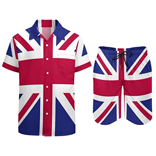 TAIZIYEAH Mens Shirts And Shorts Set 2 Pieces British Flag Casual Short Sleeve Shirt Suits for Men XL3