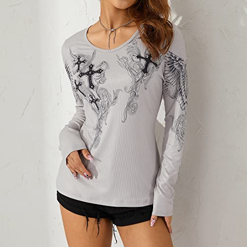 Image of Grunge Clothes for Women Y2K Tops Long Sleeve Fairy Grunge Aesthetic Shirts Teen Girls Vintage Graphic Tees Fall