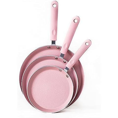 JUSTUP Nonstick Frying Pan Set，3 Piece Pots and Pans Set Nonstick，Pink Kitchen Cookware Sets with Non Stick Pan Coating,10 Inch,8 Inch and 6 Inch Non Stick Cooking Set Suitable for All Stoves (Pink) Cover