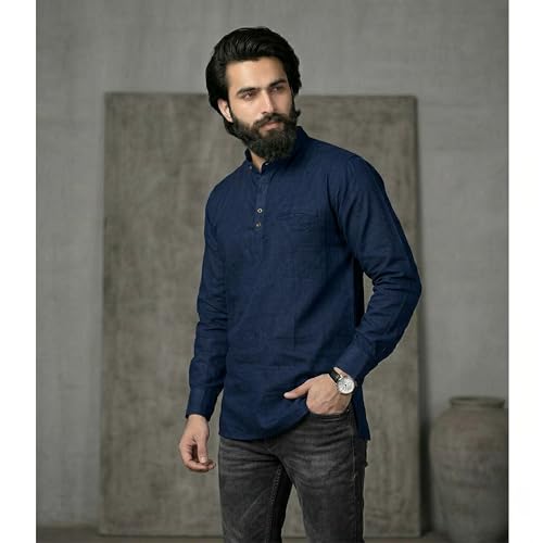 Image of Men's Cotton Regular Short Kurta | Casual & Ethnic Wear with Long Sleeve