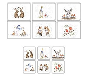 Wrendale Weihnachts-Platzsets mit Untersetzern, 6 Stück