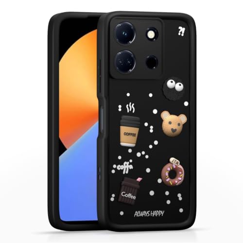 COVERBLACK Cute Fun Taddy Cartoon 3D Ball Bear Milk Donut Coffee Cup Silicon Case Full Body & Camera Protection Back Cover Compatible for Itel A60 - Black