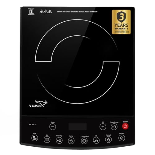 V-Guard VIC 1.8 EL Induction Cooktop | 1800 Watt Electric Induction stove with 7 Power Levels | 3 kV Surge...