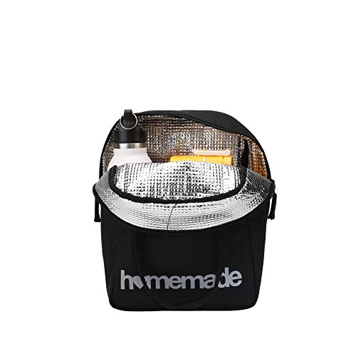 Image of HOOM Insulated Lunch Bag for Office Men, Women and Kids, Leak Proof Water Resistant Polyester Made Lunch Tiffin Bag with Quotes (Black Keep Calm It's Lunch Time)