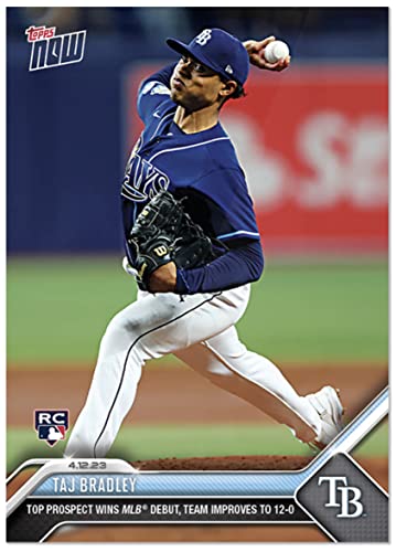 2023 Topps Now Taj Bradley #111 -Rc Rookie Top Prospect Wins Mlb Debut, Team Improves To 12-0- 4/12/23 - Baseball Trading Card- Tampa Bay Rays. Topps Stated Print Run Of Only 1567 Made! Card Shipped In Protective Screwdown Holder. #TOP19