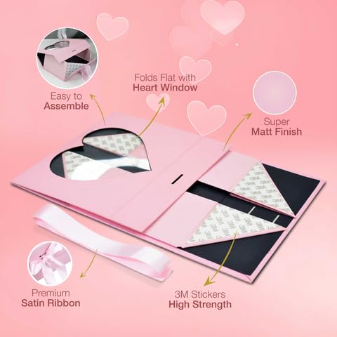 Image of RBS - Pink Gift Box with Window 23x16x10cm Gift Boxes for Packaging (1 Pack) Gifting Sturdy Hamper for Gift Empty Valentine's Day Gifting Box Holds Up to 5kg Elegant Gift Boxes for Gift Presentation