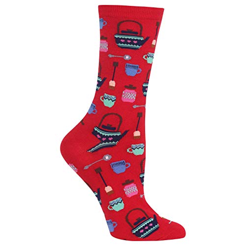 Hot Sox Womens Tea Pots Crew Socks, Womens Shoe Size 4-10.5, Red