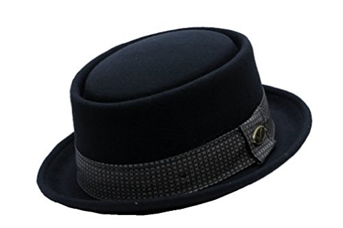 Mens Crushable Wool Felt Black Porkpie Hat w/Band HE35 (S/M)