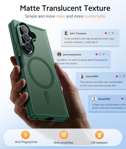 Image of FNTCASE for Samsung Galaxy Z Fold 7 Case: Galaxy Z Fold 8 Ultra Case [Hinge Protection + Screen Protector] [Fit for Magsafe] Military Grade Drop Protective, Translucent Matte Phone Cover - Green