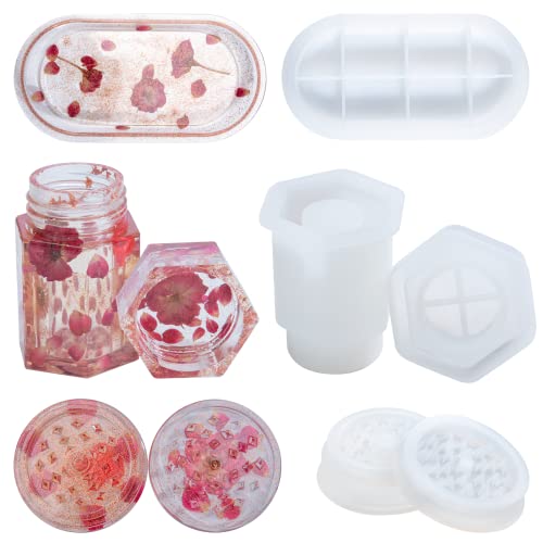 3 Pcs Resin Molds Kit Including Rolling Tray Mold for Resin, Grinder Mold for Resin, Resin Jar Mold with Lid, for Storage and Fun DIY Resin Crafts