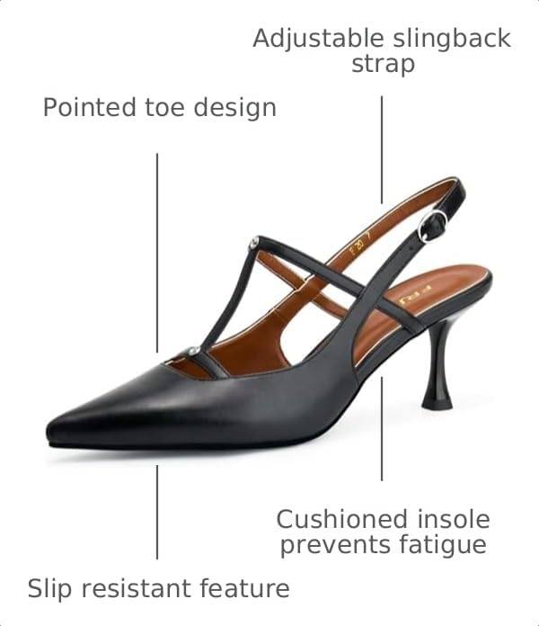 Image of Kitten Heels for Women Closed Pointed Toe Heels Patent Leather Low Heel Slingback Dress Shoes Feature Adjustable Buckle for Date Party Work Office Comfortable Sexy Pumps Shoes