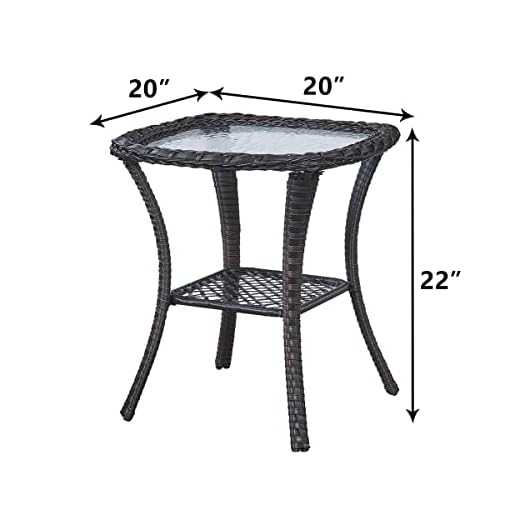 HUMMUH Patio Wicker Side Table Outdoor, Rattan End Table Glass Top