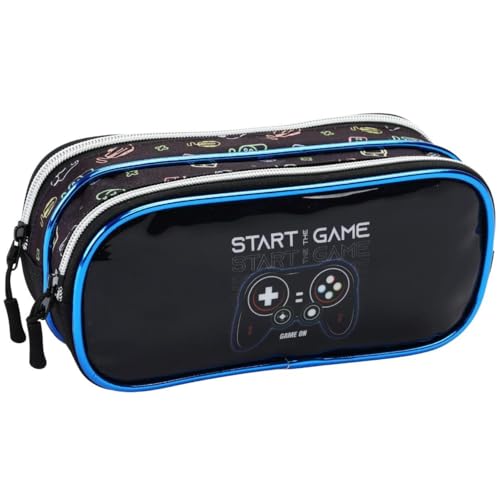 Estojo Escolar Gamer, 2 Compartimentos com Zíper, Forro Reforçado, Design Estiloso, P/Crianças Infantil, Organizador P/Caneta Lápis, Material Resistente (Estojo Start Game)