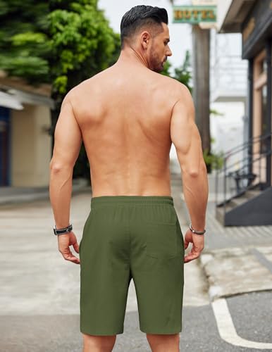 Image of COOFANDY Mens Casual Linen Shorts Elastic Waist Drawstring Loose Fit Summer Beach Vacation Shorts with Pockets