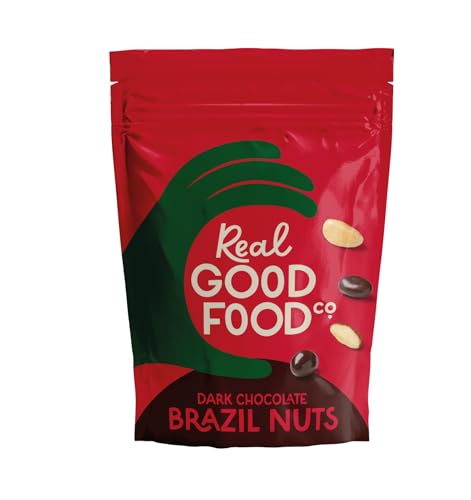 Real Good Food Co Dark Chocolate Brazil Nuts 150g Bag - Chocolate Coated Nuts, Nibbles and Snacks! Chocolate Coated Brazil Nuts - Luxury Snack