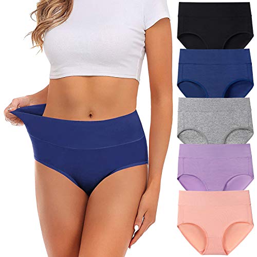 Image of Womens Underwear,Cotton Mid Waist No Muffin Top Full Coverage Brief Ladies Panties Lingerie Undergarments for Women Multipack