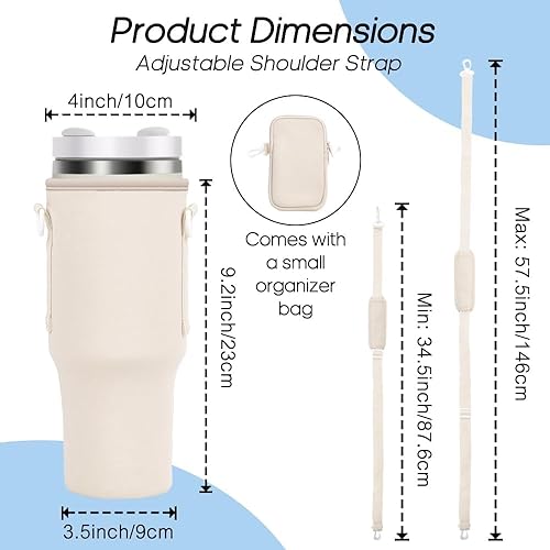 Image of MTROYALDIA Water Bottle Carrier Bag with Pouch Compatible with Stanley 40oz Tumbler with Handle, Water Bottle Pouch for Stanley Quencher H2.0 Flow State, 40 oz Tumbler (new Beige)