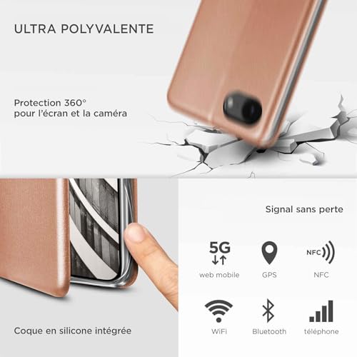 Étui iPhone 16e ONEFLOW en cuir synthétique or rose avec support et porte-carte