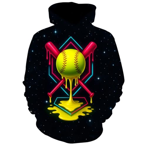 LuxeCove Softball Drip Hoodie for Adults Men Women Neon Pullover Sweatshirt Gift for Players and Fans Game Day Style