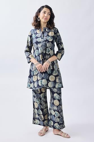 Image of Cicica Co Ord Set for Women | Two Piece Co-Ord Set | Western Co-Ords Set | Women's 2 Piece Set | A line | Trendy Long | Navy Blue | Geometric Printed Payjama Set