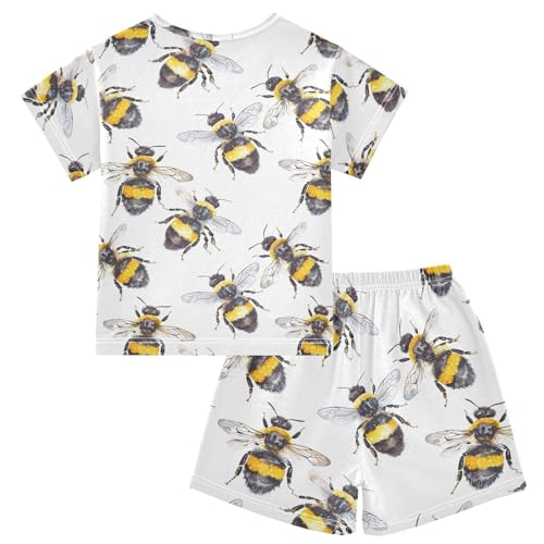 ALAZA Bee Watercolor White Pajamas Short Sleeve 2 Piece Sleepwear Top and Bottom Pajama Set Unisex2