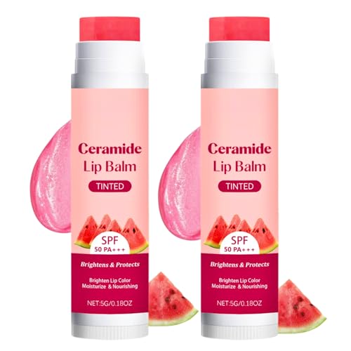 2PCS Watermelon Tinted Lip Balm with SPF 50pa-Lip Balm,Watermelon Tinted Lipbalm,Lipbalm with Kojic Acid&Niacinamide,Hydrating Lipstick,Nourishing Moisturiser,Helps to Nurture,Dry Lips