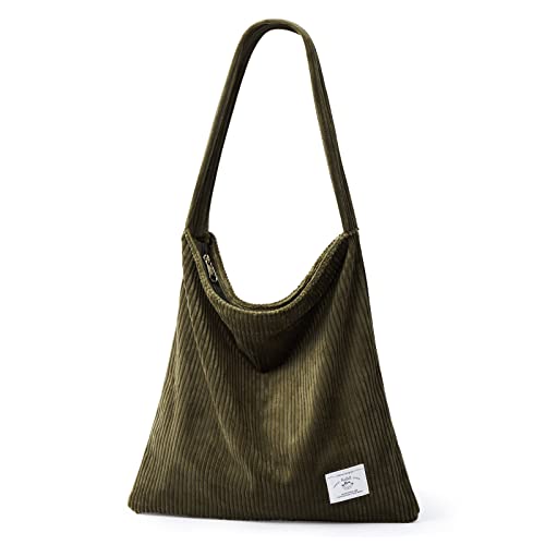 KALIDI Cord Tasche mit Reißverschluss Tote Bag Aesthetic Handtasche Damen Umhängetasche Jutebeutel Tasche Damen Shopper für Arbeit Büro Reisen Einkaufen Schule und Alltag