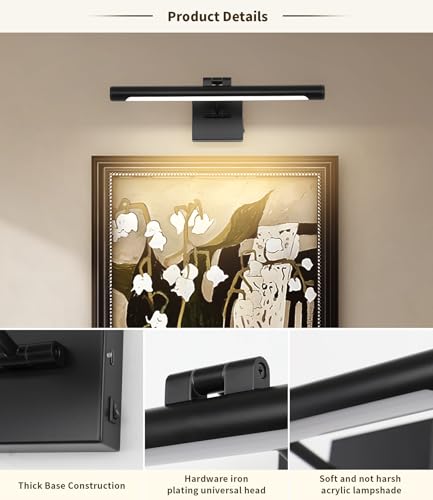 Joosenhouse Luz de imagem operada por bateria, luz de arte recarregável, luz de galeria sem fio, com