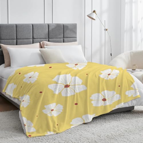 Plaid microfibre flanelle fleurs blanches couverture lit 150x200 - 5