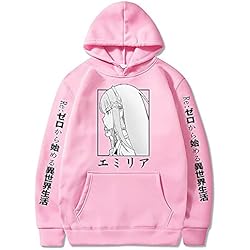 ZIBADTAL Re:Zero Starting Life in Another World Harajuku Streetwear Casual Emilia Sudadera con capucha Tops Anime Sudaderas Ropa Unisex, 3, XXXXL
