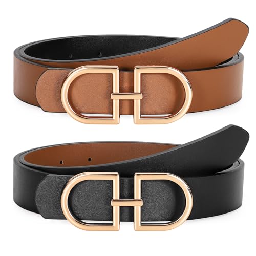 CESCOSI Women's Reversible Leather Belt for Jeans Dresses Fashion Leather Belt with Gold Buckle Width 1.1