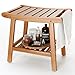 Bamboo Shower Bench for Inside Shower to Sit on,Waterproof Shower Stool for Shaving Legs,Spa Bathroom Shower Chair with Storage Shelf, Bathroom Bench Seat for Senior Adult Disabled Elderly