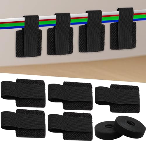 Kit de gestión de cables, 40 ataduras, negro | Cinta auto adhesiva resistente con gancho y bucle, 2 correas de extensión extra largas, para escritorio, oficina en casa y taller miniatura 7