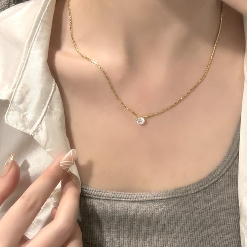 Image of Ankaha Anti Tarnish Gold-Plated Chain With Solitaire Pendant Necklace for Women & Girls | Lightweight, Skin-Safe, Hypoallergenic, Lightweight Statement Necklace | Fashion Jewelry | Gift for Her