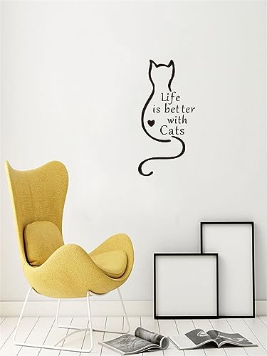 Vinilo decorativo de pared con diseño 'Life is Better with Cats' 13x27 pulgadas miniatura 5