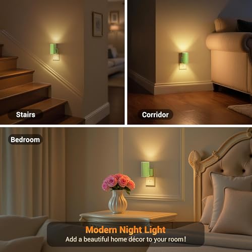 Image of JandCase Night Lights Plug into Wall, Dimmable Night Light Plug in with Green Shade, Modern Night Lights with Dusk to Dawn Sensor, Soft White 3000K, 0-100LM Nightlight for Hallway Bedroom, 2 Pack