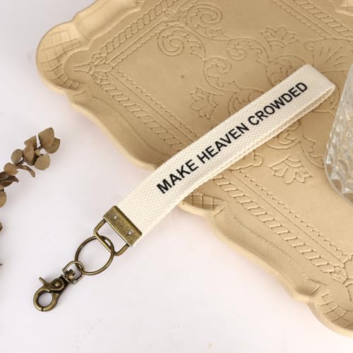 Image of Make Heaven Crowded Christian Keychain Cotton Wristlet Keychain Bronze Key Fob Soft Car Keychain Wristlet