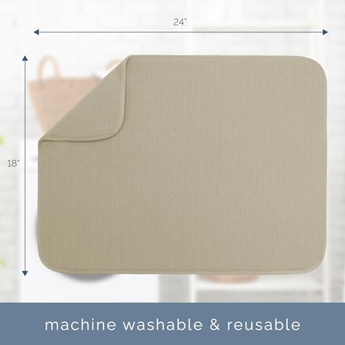 Image of S&T INC. Dish Drying Mat XL, 18 inch x 24 inch, Absorbent Microfiber Kitchen Counter Mat, Dish Drying Pad for Dishes, Utensils, Pots and Pans, Extra Large, Pure Cashmere