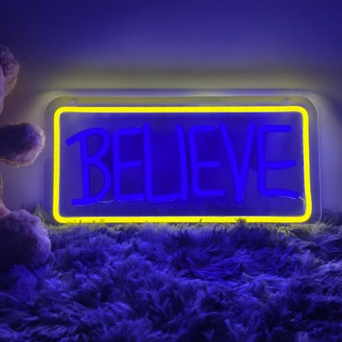 Image of Ted Believe Lasso Neon Sign, LED Believe Neon Light Sign for Wall Decor, Inspirational Word Neon Signs for Home Office, Study Room, Classroom, Motivation Wall Decoration