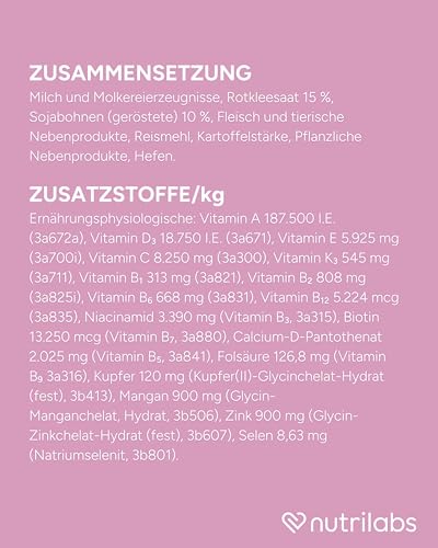 NutriLabs Östrofer Hormontabletten für Hündinnen 100 STK. - Gesundheitstabletten mit Rotkleesaat, Biotin etc. - Gesundheitsprodukte für Hunde - Nahrungsergänzungsmittel