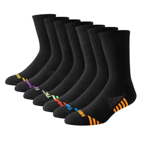JOYNÉE 7 Pairs Men's Running Sports Week Socks Athletic Comfort Crew Socks,Sock Size:10-13